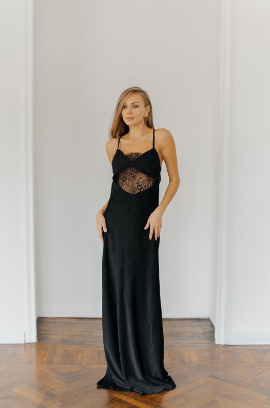 Коктейльна шовкова сукня MOLLY максі з мереживом 