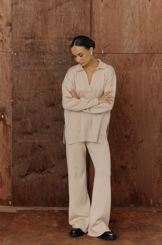 В'язаний повсякденний костюм SENSE Штани та Светр поло