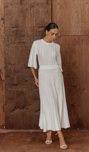 В'язане плаття RIENNA з рукавом 3/4 в довжині міді Молочне