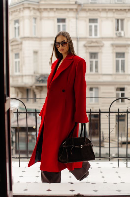 Кашемірове Пальто BROOK приталене з акцентними плечима Червоний