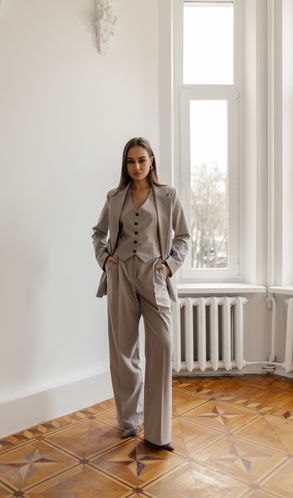 Костюм Тройка CHICAGO пиджак Смарт жилет и брюки-палаццо  Светло-серый