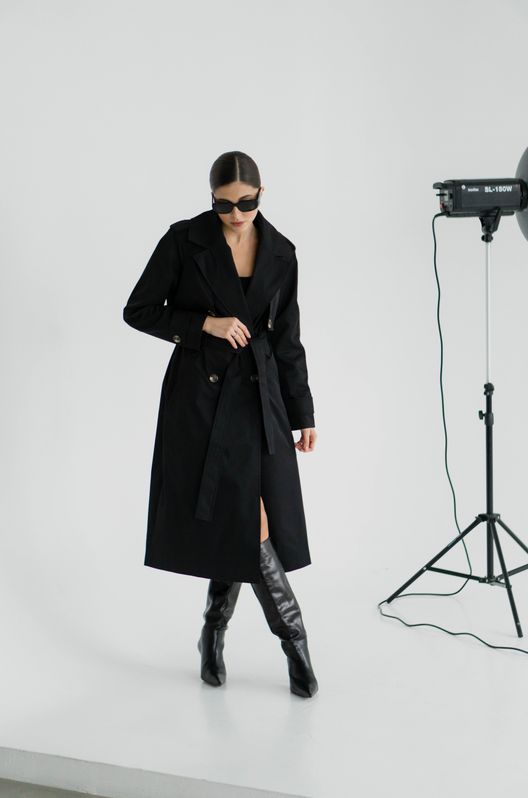 Тренч CLASSIC двубортный средней длины под пояс