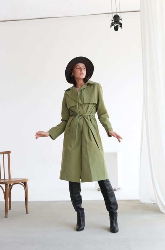 Тренч однобортный WENDY Оливковый