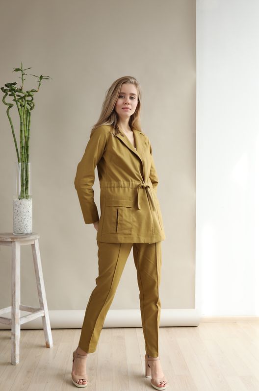 Костюм из натурального льна Сафари Оливковый