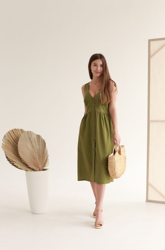 Плаття з натурального льону Коко Оливкове