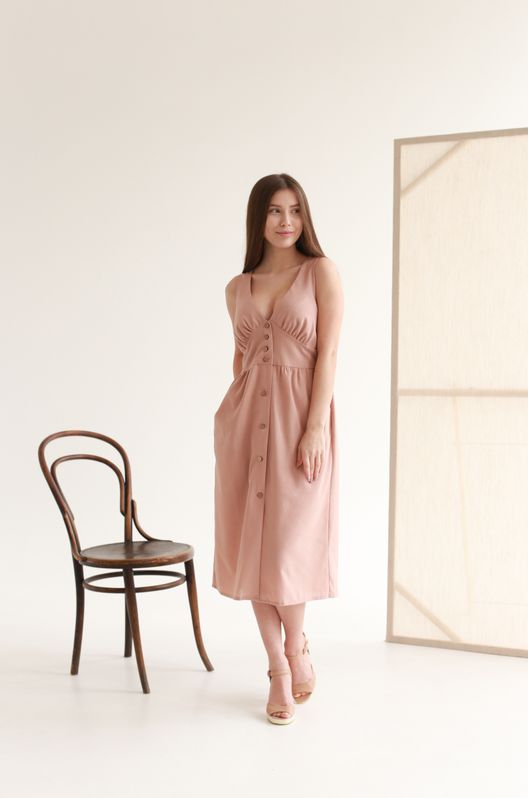 Плаття з натурального льону Коко Пудрове