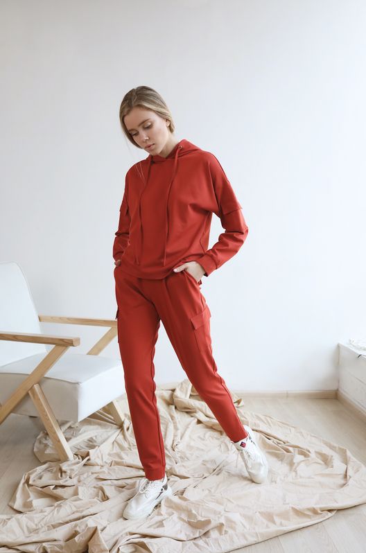 Костюм спортивный из трикотажа Джерси Терракотовый