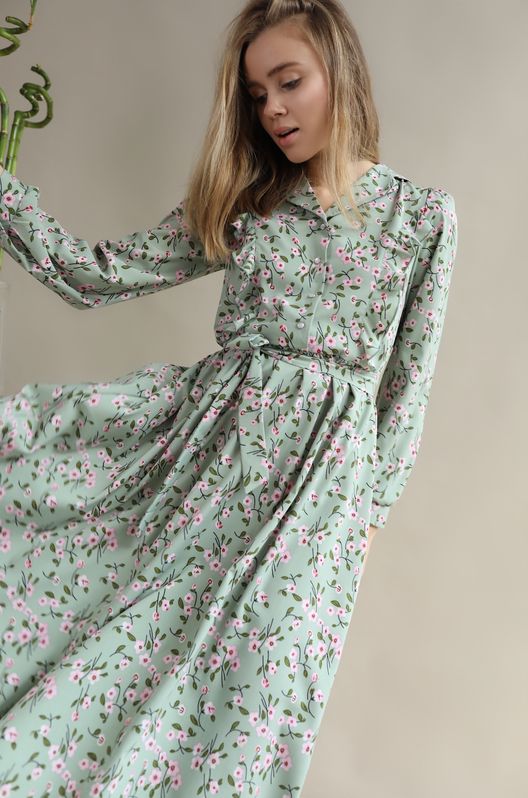 Платье из софта-вискозы с воланом Бирюзовое