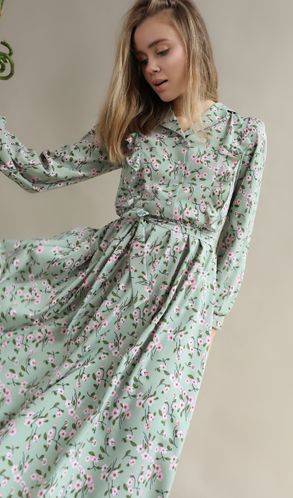 Платье из софта-вискозы с воланом Бирюзовое