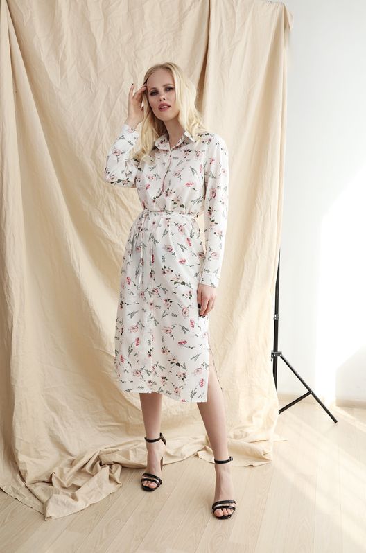 Плаття-сорочка із софту в квітковий принт біле