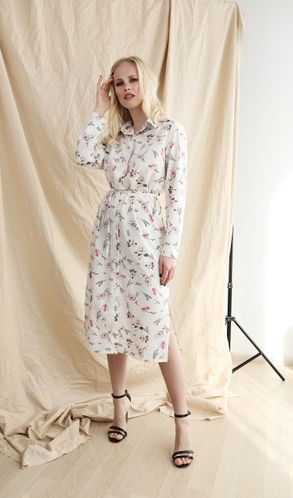 Плаття-сорочка із софту в квітковий принт біле