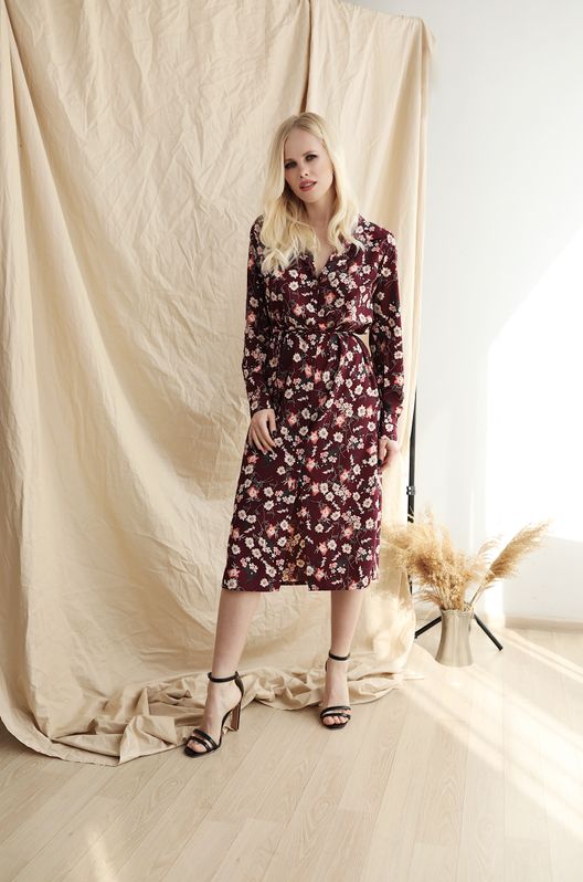 Плаття-сорочка із софту в квітковий принт бордове