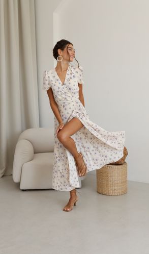 Платье с запахом из софта-вискозы Ромашка Лимонное