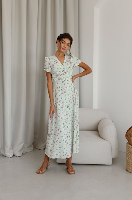 Платье с запахом из софта-вискозы Ромашка Мятное