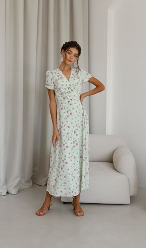 Платье с запахом из софта-вискозы Ромашка Мятное