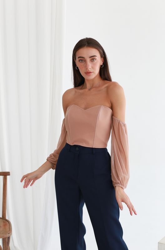 Топ Бюстье с рукавами однотонный Бежевый