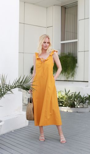 Сарафан из натурального льна Греция Горчичный