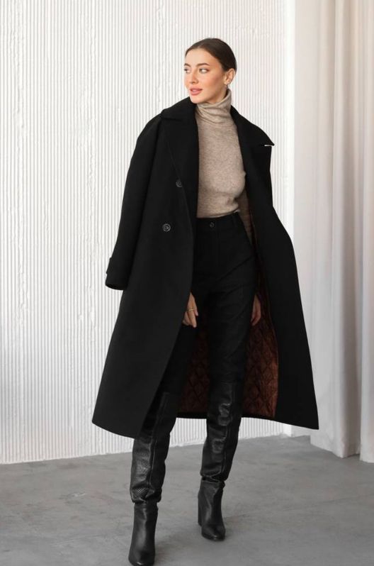Пальто из кашемира на теплом подкладе Черное