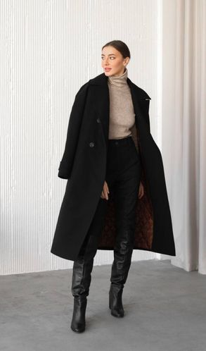 Пальто из кашемира на теплом подкладе Черное